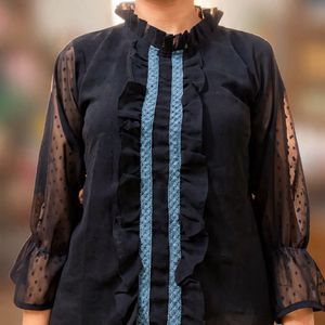 Chic Black Sheer Sleeve Top