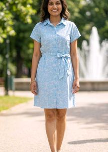 Baby Blue Floral Button-Up Shirt Dress