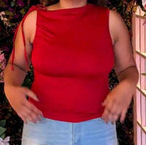 Red One-Shoulder Ruched Top