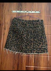 Animal Print Denim Mini Skirt
