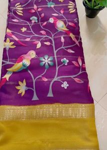 Purple Floral & Bird Saree