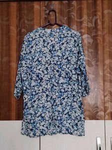 Blue Floral Print Tunic Top