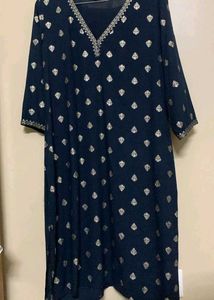 Navy Blue Kurta with Silver Embellishments