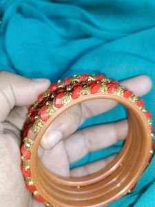 Red &amp; Gold Stone Bangles