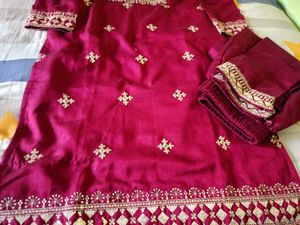Embroidered maroon Kurta Set