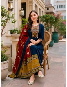 Embroidered Anarkali Kurta, Palazzo &amp; Dupatta Set