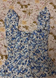 GAP Blue Floral Button-Up Peplum Top
