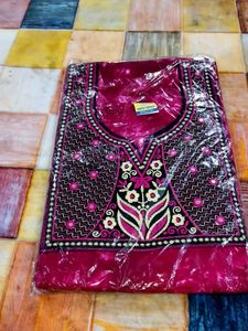 Beautifully Embroidered Rani pink nighty