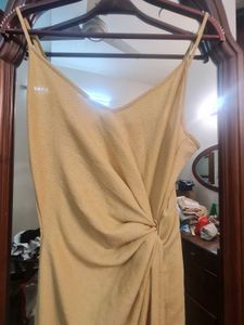 Front draped Yellow Party dress