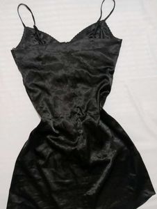 Satin Slip Dress with Lace Trim