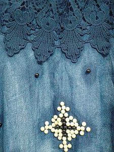 Bohemian Denim Maxi Skirt with Pearl Embellishment