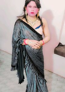 Ruffel Gray Party Wear Saree