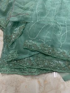 Designer Embellished Teal Saree
