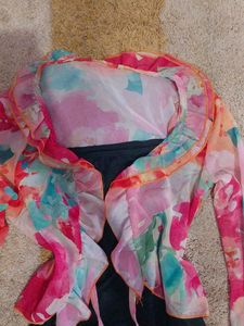 pinteresty Sheer Floral Ruffle Sleeve top