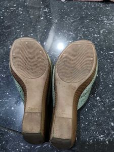 Light Green Textured Slip-On Sandals