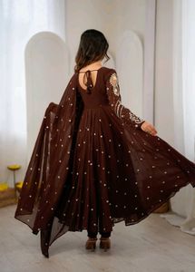 Elegant Brown Sequined Anarkali Kurta Set