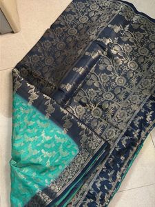 Green Saree with Golden Leaf Print