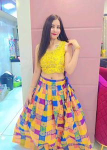 Vibrant Yellow Embroidered Crop Top with Colorful