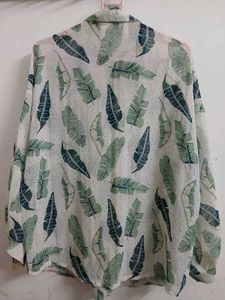 Chic Leaf Print Sheer Blouse