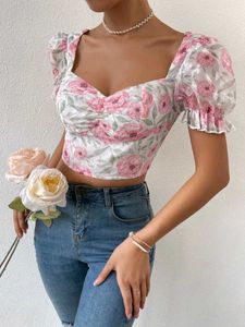Floral Puff Sleeve Crop Top