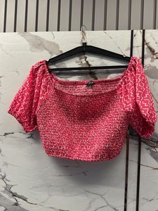 Chic Smocked Puff Sleeve Crop Top, Bust-36/34