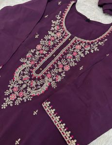 Embroidered Purple Kurta Set with Dupatta