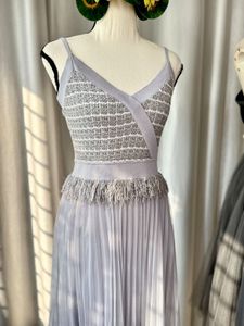 Elegant Lilac Pleated Midi Dress