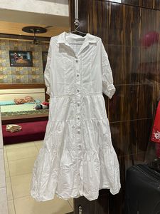 White Tiered Shirt Dress