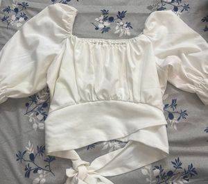 White Puff Sleeve Square Neck Crop Top