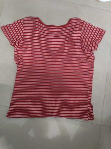 Red &amp; White Striped Cropped T-Shirt