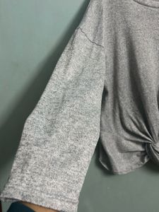 Grey Knotted Front Casual Top