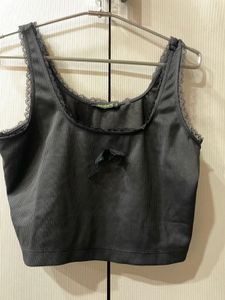 Black Lace Trim Crop Top