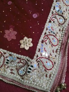 Maroon Khada Dupatta Set Heavy Pearl &amp; Zari work