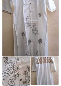 White Kurta with Black Floral Embroidery