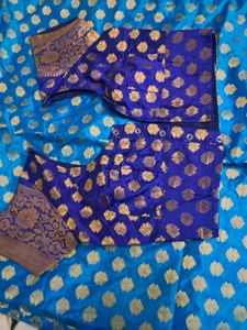 Elegant Blue Silk Saree with Gold Border