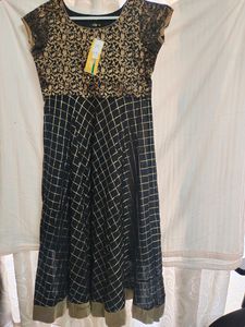 New* MBE Black And Golden Checked Anarkali Kurta