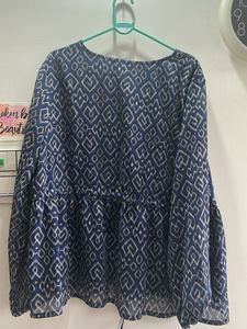 Plus size Blue Ikat Print Top