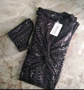 MISS POEM Brand New Sparkling sequin midi dress