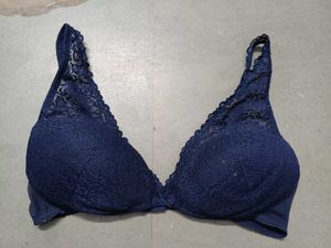Lace Trimmed Navy Blue Bra