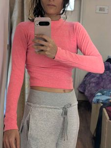 Pink Long Sleeve Mock Neck Cropped Top