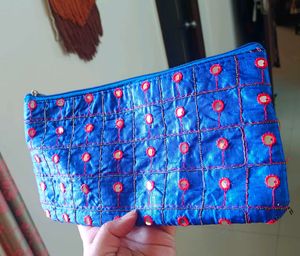 Royal Blue Mirror Embroidery Clutch Women