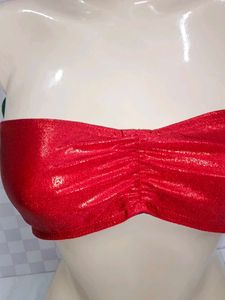 (700)Red Metallic Bandeau Top
