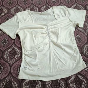 White Ruched Front Short Sleeve Top