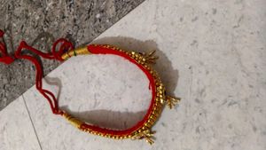 Red & Gold chokar on rajputi poshak and saree