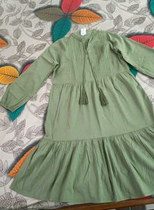 Green Tiered Midi Dress with Tassels