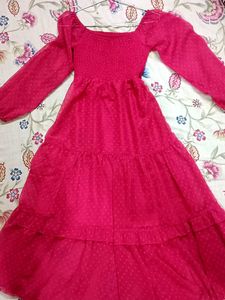 Chic Fuchsia Swiss Dot Tiered Dress