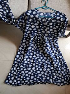Navy Blue Floral Print Midi Dress