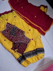 Navratri yellow maroon baby girl lehenga