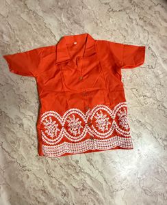Vibrant Orange Kurta with White Embroidery