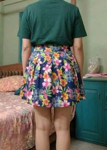 Navy Floral Pleated Skirt